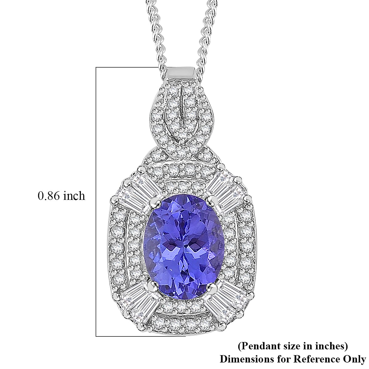 D'Joy Tanzanite and White Zircon 2.00 ctw Halo Pendant Necklace in Rhodium Over Sterling Silver 18 Inches image number 6