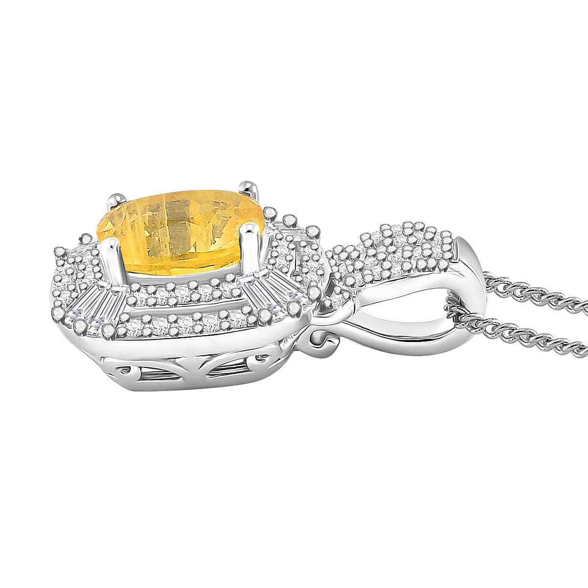 D'Joy Yellow Sapphire, White Zircon Pendant Necklace (18 Inches) in Rhodium Over Sterling Silver 2.00 ctw