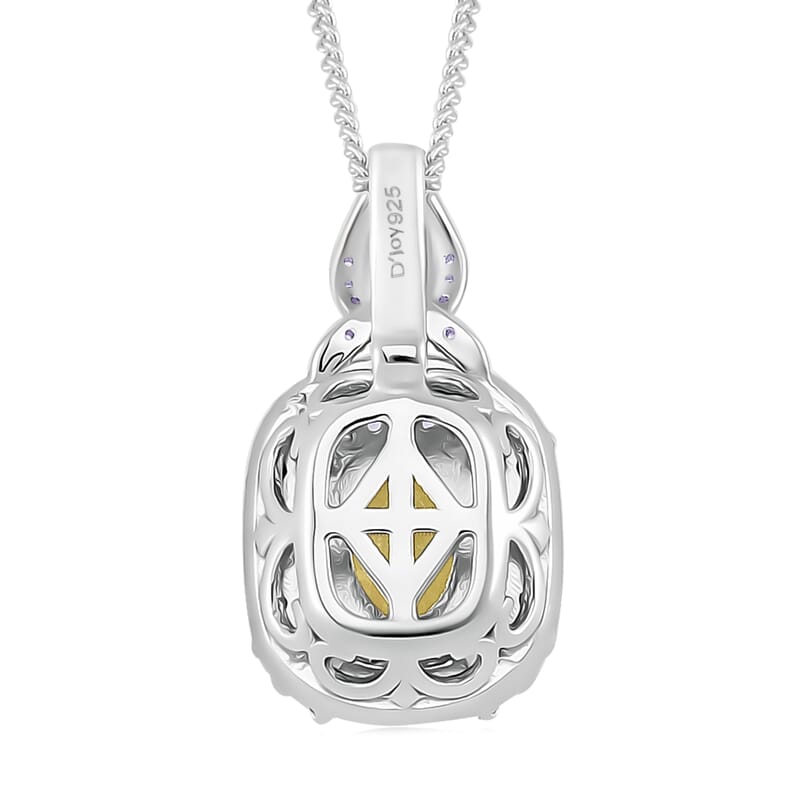 D'Joy Yellow Sapphire, White Zircon Pendant Necklace (18 Inches) in Rhodium Over Sterling Silver 2.00 ctw