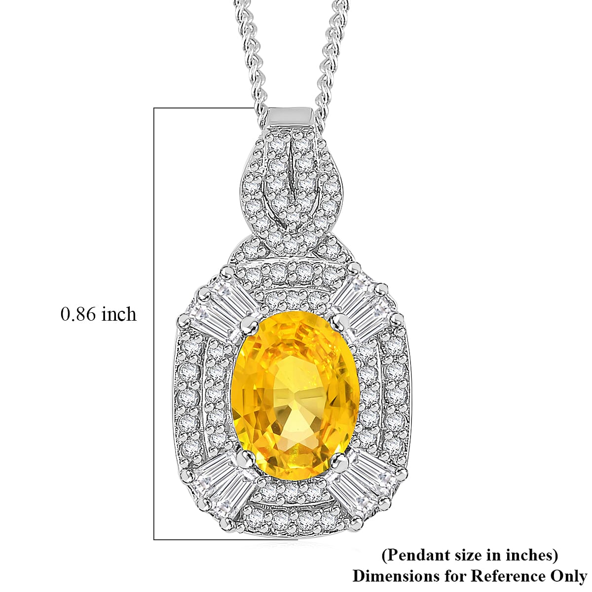 D'Joy Yellow Sapphire, White Zircon Pendant Necklace (18 Inches) in Rhodium Over Sterling Silver 2.00 ctw