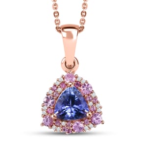 Tanzanite and Multi Gemstone 1.75 ctw Regal Bloom Pendant Necklace in 18K Vermeil Rose Gold Over Sterling Silver 20 Inches