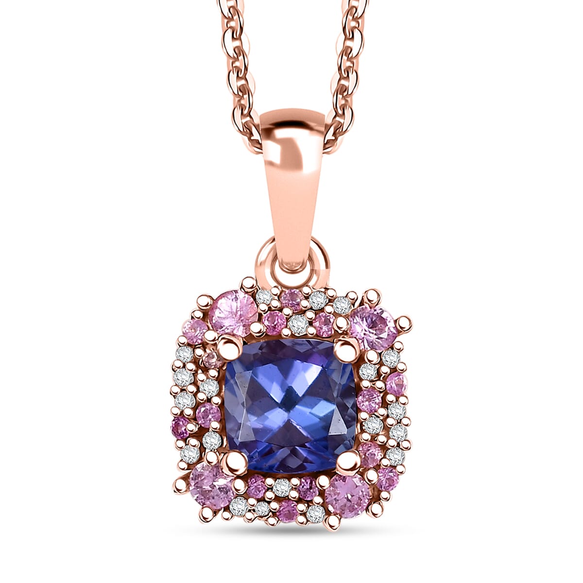 Tanzanite and Multi Gemstone 1.60 ctw Regal Bloom Pendant Necklace in 18K Vermeil Rose Gold Over Sterling Silver 20 Inches image number 0