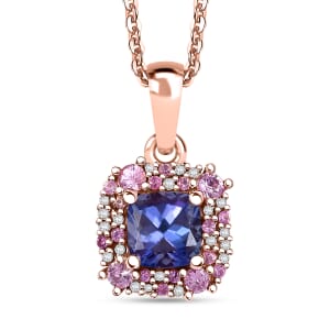 Tanzanite and Multi Gemstone 1.60 ctw Regal Bloom Pendant Necklace in 18K Vermeil Rose Gold Over Sterling Silver 20 Inches