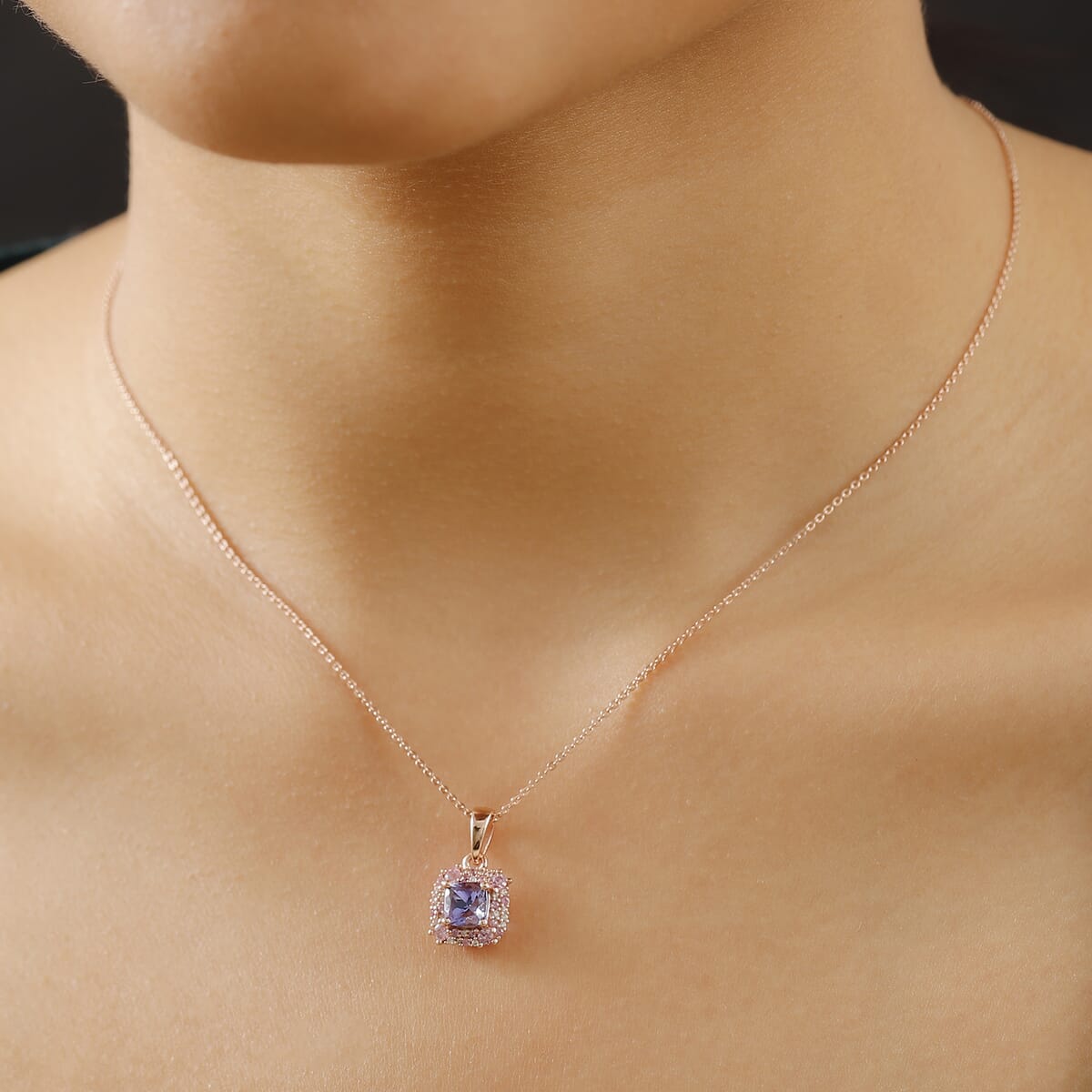 Tanzanite and Multi Gemstone 1.60 ctw Regal Bloom Pendant Necklace in 18K Vermeil Rose Gold Over Sterling Silver 20 Inches image number 2