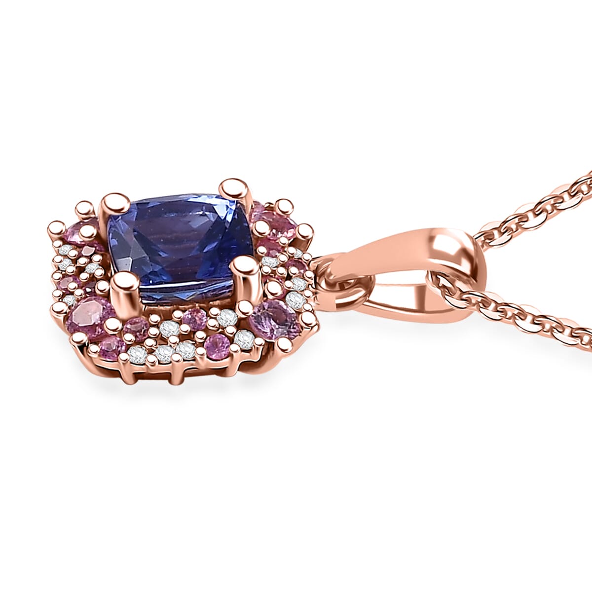 Tanzanite and Multi Gemstone 1.60 ctw Regal Bloom Pendant Necklace in 18K Vermeil Rose Gold Over Sterling Silver 20 Inches image number 3