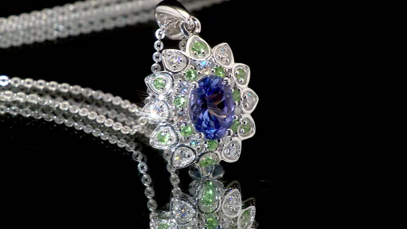 Tanzanite and Multi Gemstone 1.80 ctw Sunflower Pendant Necklace in Rhodium Over Sterling Silver 20 Inches