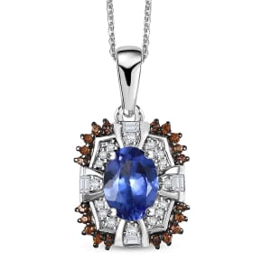 Tanzanite and Multi Gemstone 2.00 ctw Baroque Bloom Pendant Necklace in Rhodium Over Sterling Silver 20 Inches