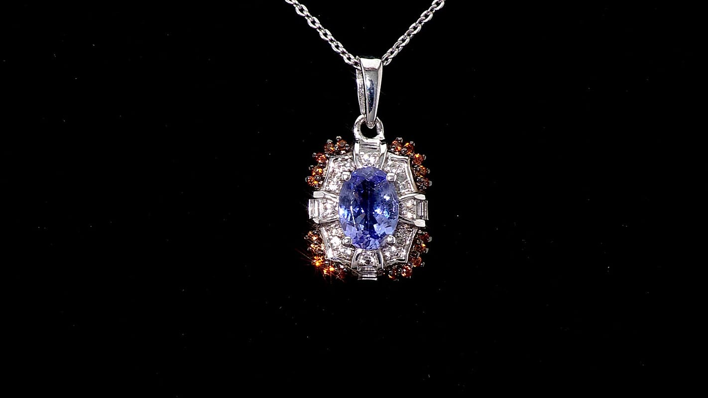 Tanzanite and Multi Gemstone 2.00 ctw Baroque Bloom Pendant Necklace in Rhodium Over Sterling Silver 20 Inches
