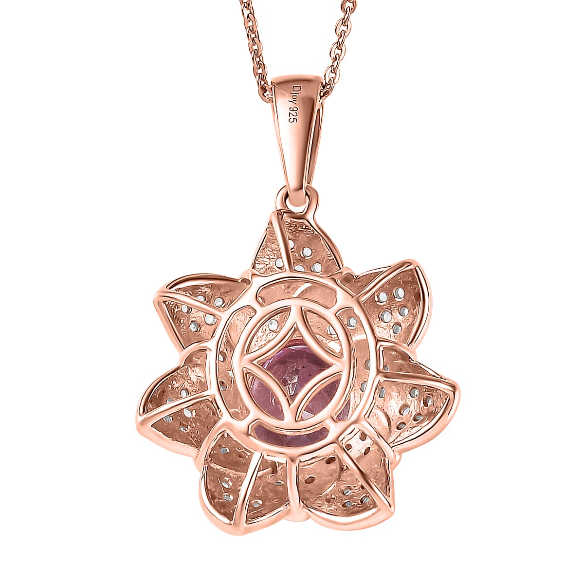 D'Joy Premium Martha Rocha Kunzite and White Zircon 4.15 ctw Rose Flower Pendant Necklace in 18K Vermeil Rose Gold Over Sterling Silver 20 Inches