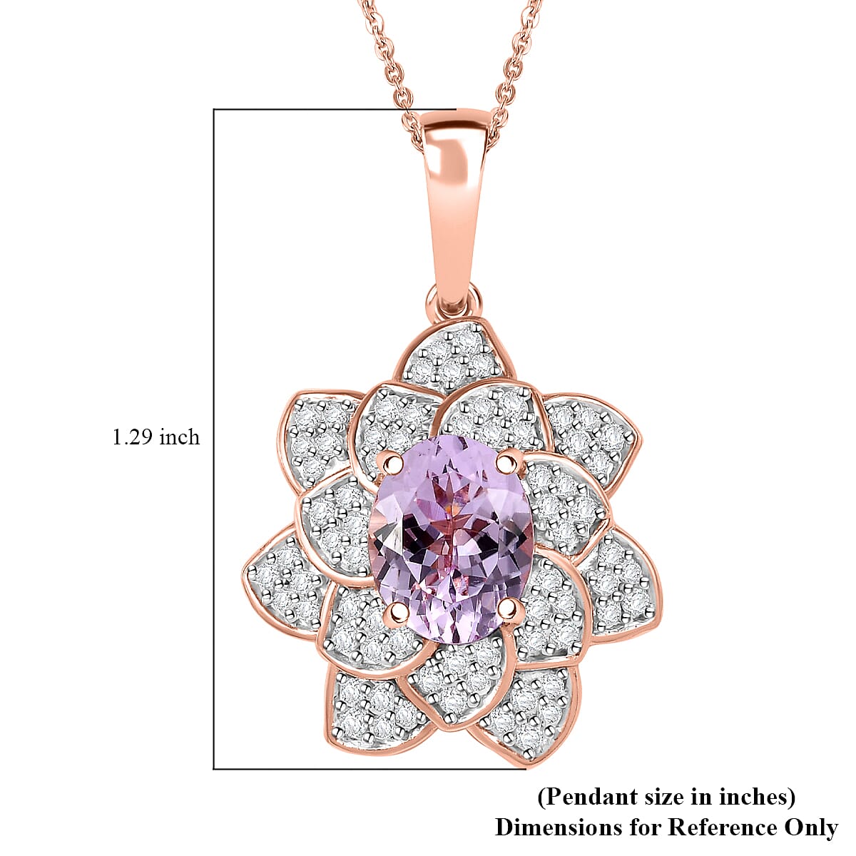 D'Joy Premium Martha Rocha Kunzite and White Zircon 4.15 ctw Rose Flower Pendant Necklace in 18K Vermeil Rose Gold Over Sterling Silver 20 Inches