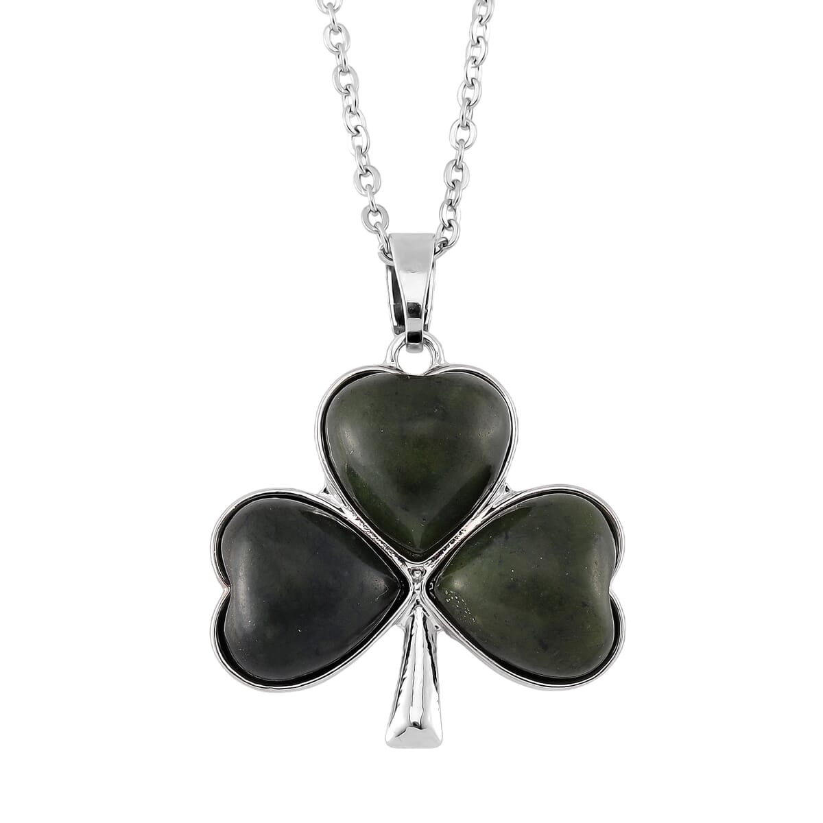Connemara Marble 110.00 ctw Clover Leaf Earrings and Pendant Necklace 20 Inches in Stainless Steel  image number 2