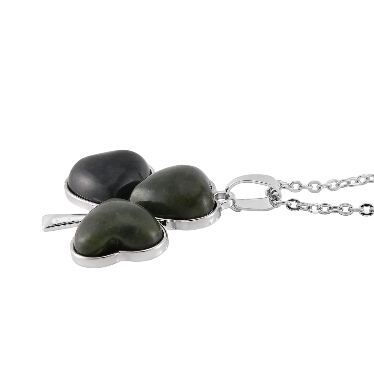 Connemara Marble 110.00 ctw Clover Leaf Earrings and Pendant Necklace 20 Inches in Stainless Steel  image number 3
