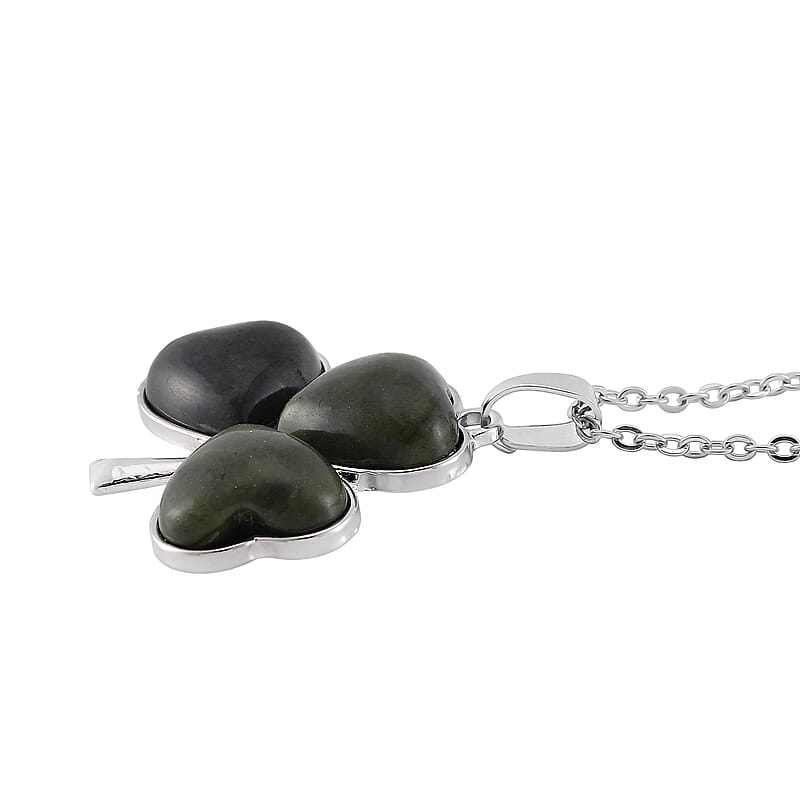 Connemara Marble 110.00 ctw Clover Leaf Earrings and Pendant Necklace 20 Inches in Stainless Steel 