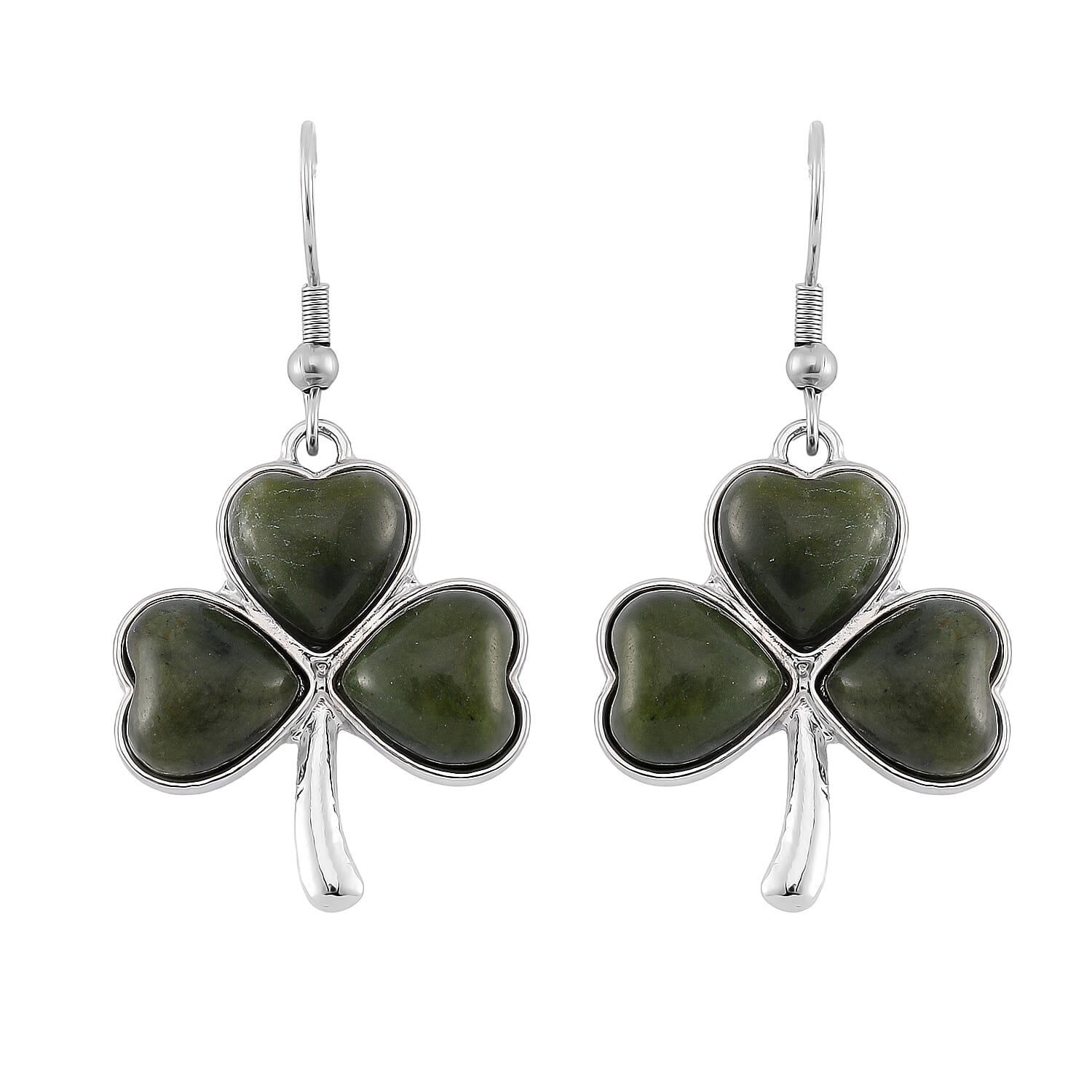Connemara Marble 110.00 ctw Clover Leaf Earrings and Pendant Necklace 20 Inches in Stainless Steel 