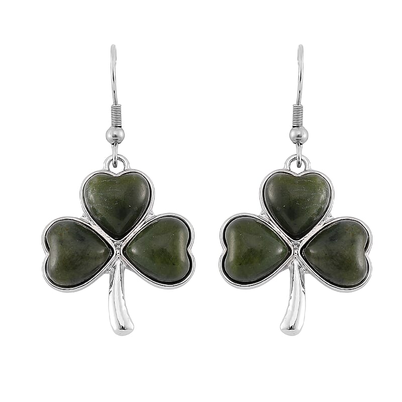 Connemara Marble 110.00 ctw Clover Leaf Earrings and Pendant Necklace 20 Inches in Stainless Steel 