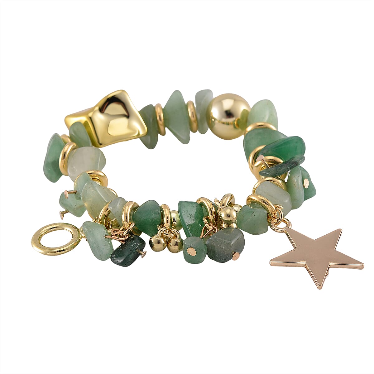 3pcs Set - Strada Japanese Movement Charm Bracelet Watch and Mutli Glass, Green Aventurine Beaded Set of 2 Bracelet with Heart Charm 20.00 ctw image number 6