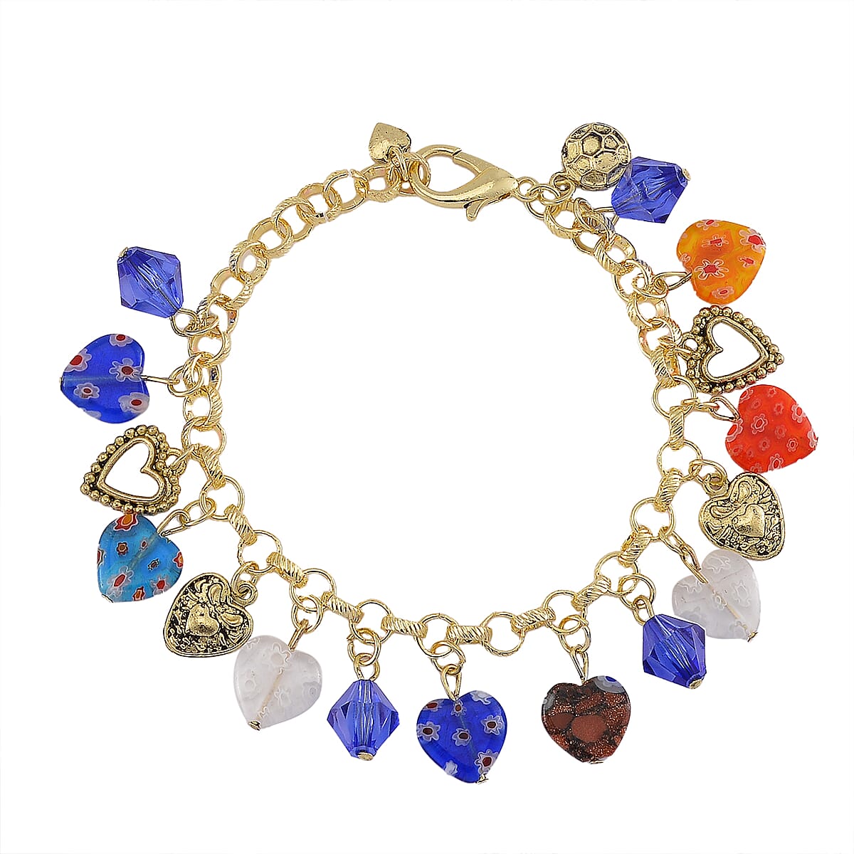 3pcs Set - Strada Japanese Movement Charm Bracelet Watch and Mutli Glass, Green Aventurine Beaded Set of 2 Bracelet with Heart Charm 20.00 ctw image number 7