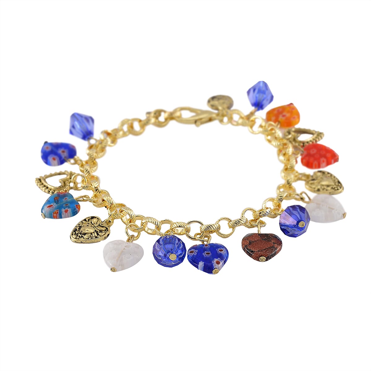 3pcs Set - Strada Japanese Movement Charm Bracelet Watch and Mutli Glass, Green Aventurine Beaded Set of 2 Bracelet with Heart Charm 20.00 ctw image number 8