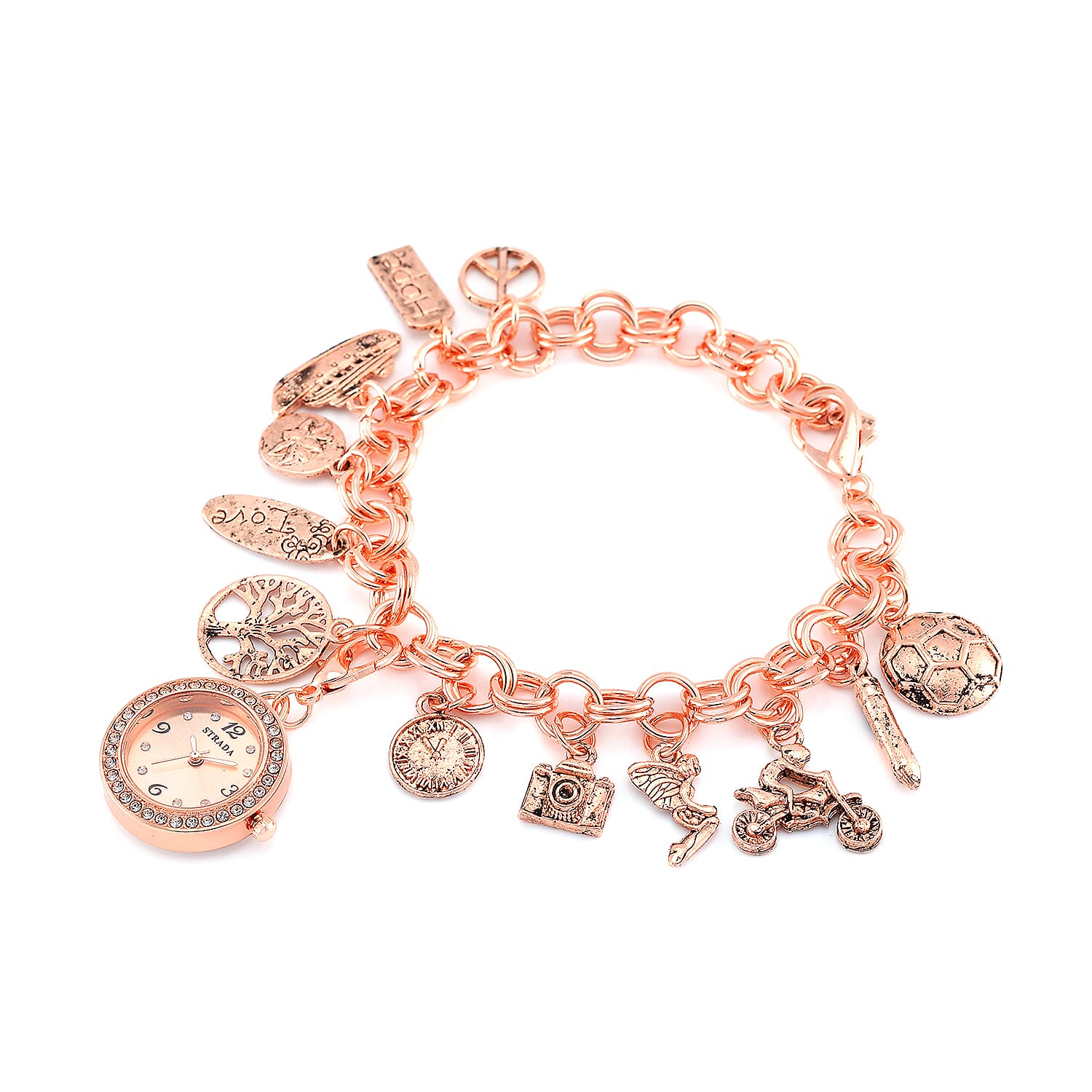 3pcs Set - Strada Japanese Movement Charm Bracelet Watch and Multi Glass, Blue Howlite Beaded Set of 2 Bracelet with Heart Charm 20.00 ctw