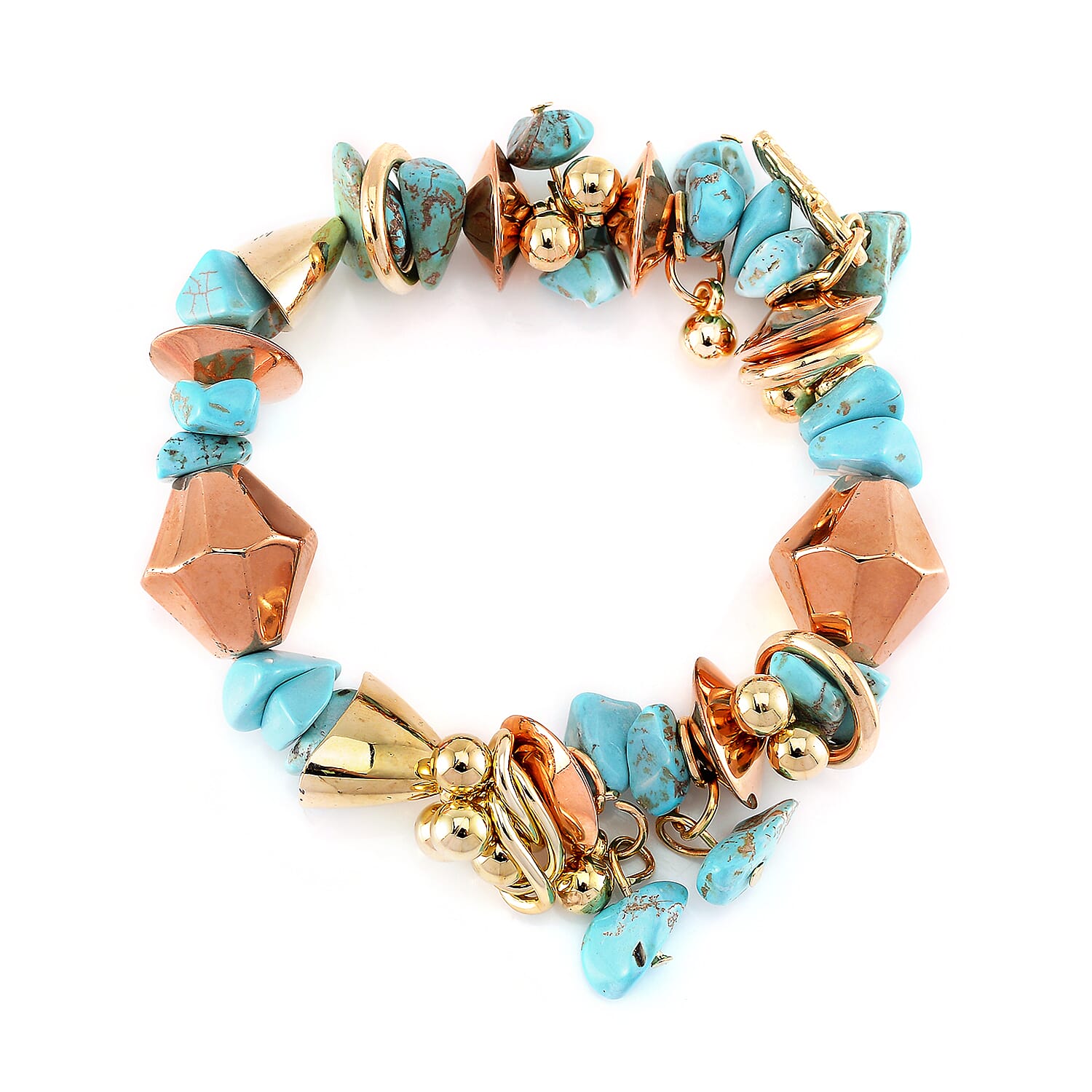 3pcs Set - Strada Japanese Movement Charm Bracelet Watch and Multi Glass, Blue Howlite Beaded Set of 2 Bracelet with Heart Charm 20.00 ctw