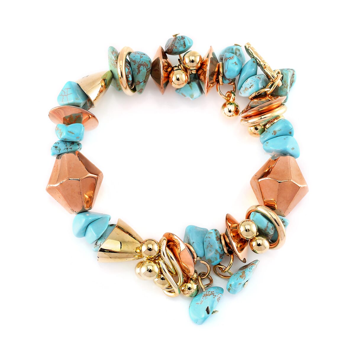 3pcs Set - Strada Japanese Movement Charm Bracelet Watch and Mutli Murano Glass, Blue Howlite Beaded Set of 2 Bracelet with Heart Charm 20.00 ctw image number 5