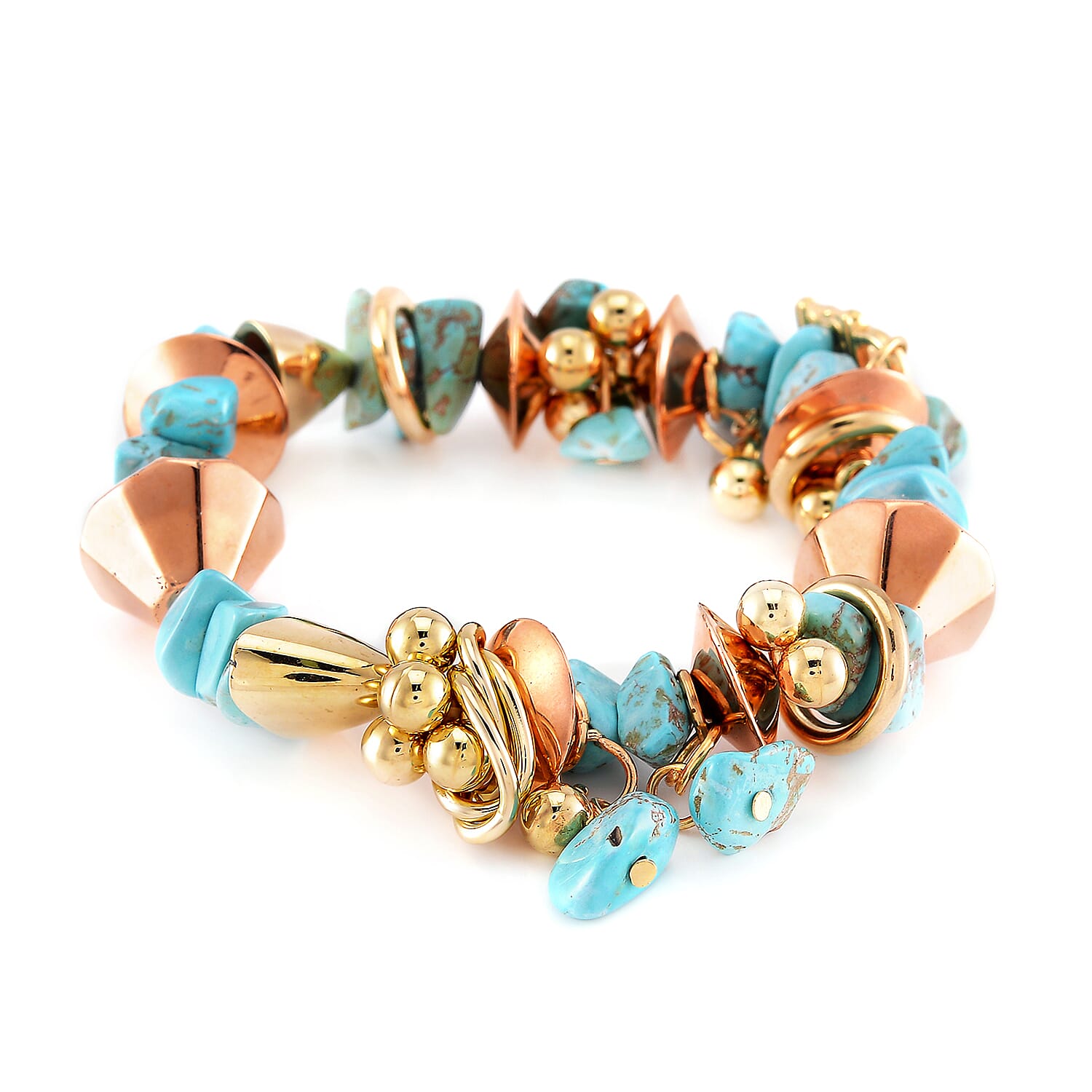 3pcs Set - Strada Japanese Movement Charm Bracelet Watch and Multi Glass, Blue Howlite Beaded Set of 2 Bracelet with Heart Charm 20.00 ctw