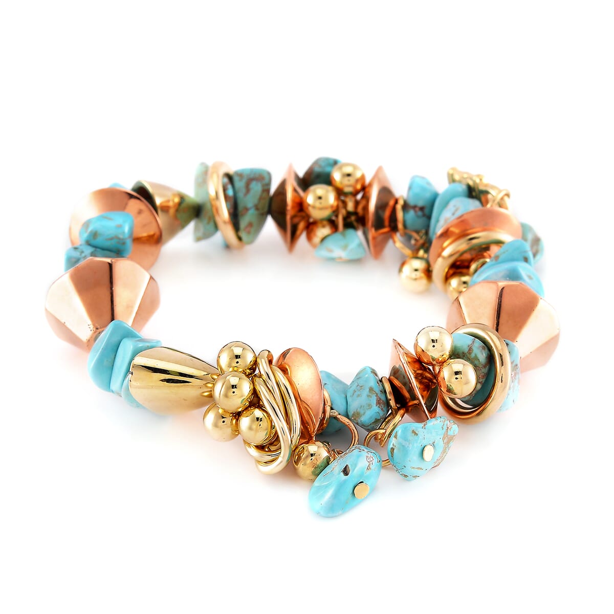 3pcs Set - Strada Japanese Movement Charm Bracelet Watch and Mutli Murano Glass, Blue Howlite Beaded Set of 2 Bracelet with Heart Charm 20.00 ctw image number 6