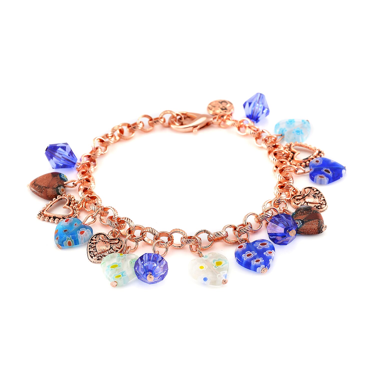 3pcs Set - Strada Japanese Movement Charm Bracelet Watch and Multi Glass, Blue Howlite Beaded Set of 2 Bracelet with Heart Charm 20.00 ctw