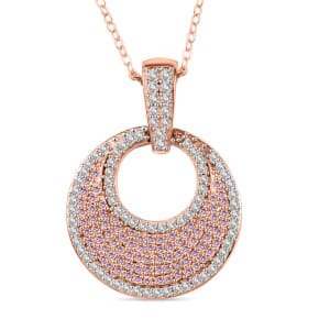 Natural Pink and White Diamond I3 0.50 ctw Half Moon Pave Pendant Necklace in 18K Vermeil Rose Gold Sterling Silver 20 Inches