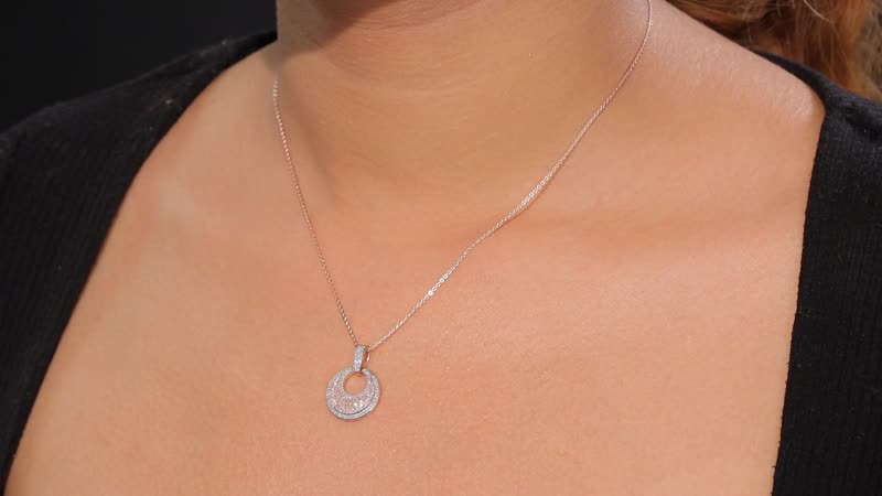 Natural Pink and White Diamond I3 0.50 ctw Half Moon Pave Pendant Necklace in 18K Vermeil Rose Gold Sterling Silver 20 Inches