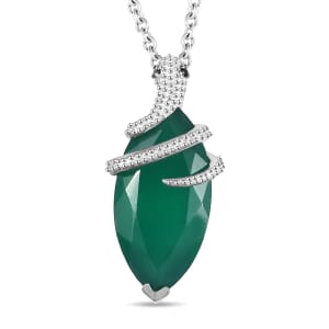 D'Joy Verde Onyx and Thai Black Spinel 6.62 ctw Snake Pendant Necklace in Rhodium Over Sterling Silver 20 Inches