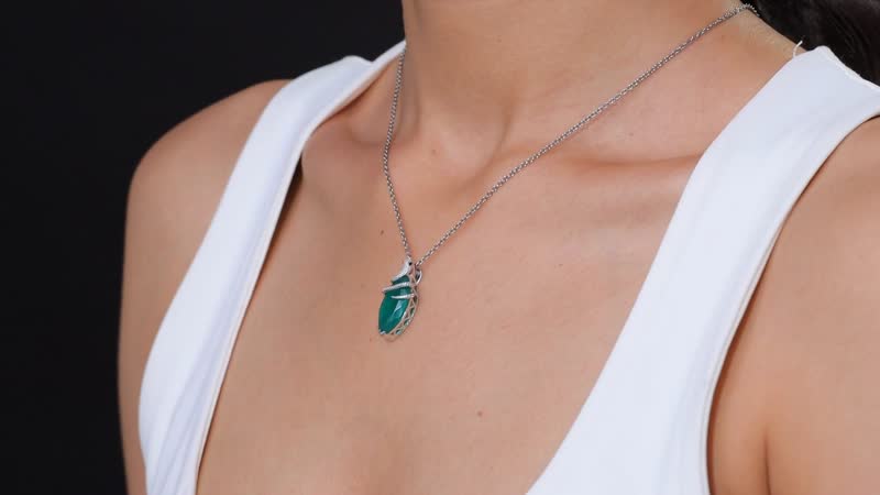 D'Joy Verde Onyx and Thai Black Spinel 6.62 ctw Snake Pendant Necklace in Rhodium Over Sterling Silver 20 Inches