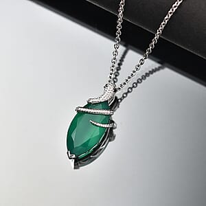 D'Joy Verde Onyx and Thai Black Spinel 6.62 ctw Snake Pendant Necklace in Rhodium Over Sterling Silver 20 Inches