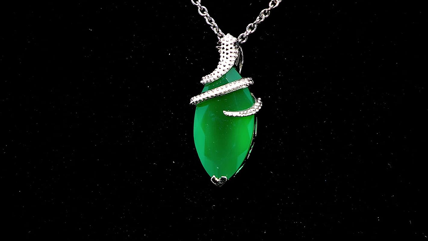 D'Joy Verde Onyx and Thai Black Spinel 6.62 ctw Snake Pendant Necklace in Rhodium Over Sterling Silver 20 Inches