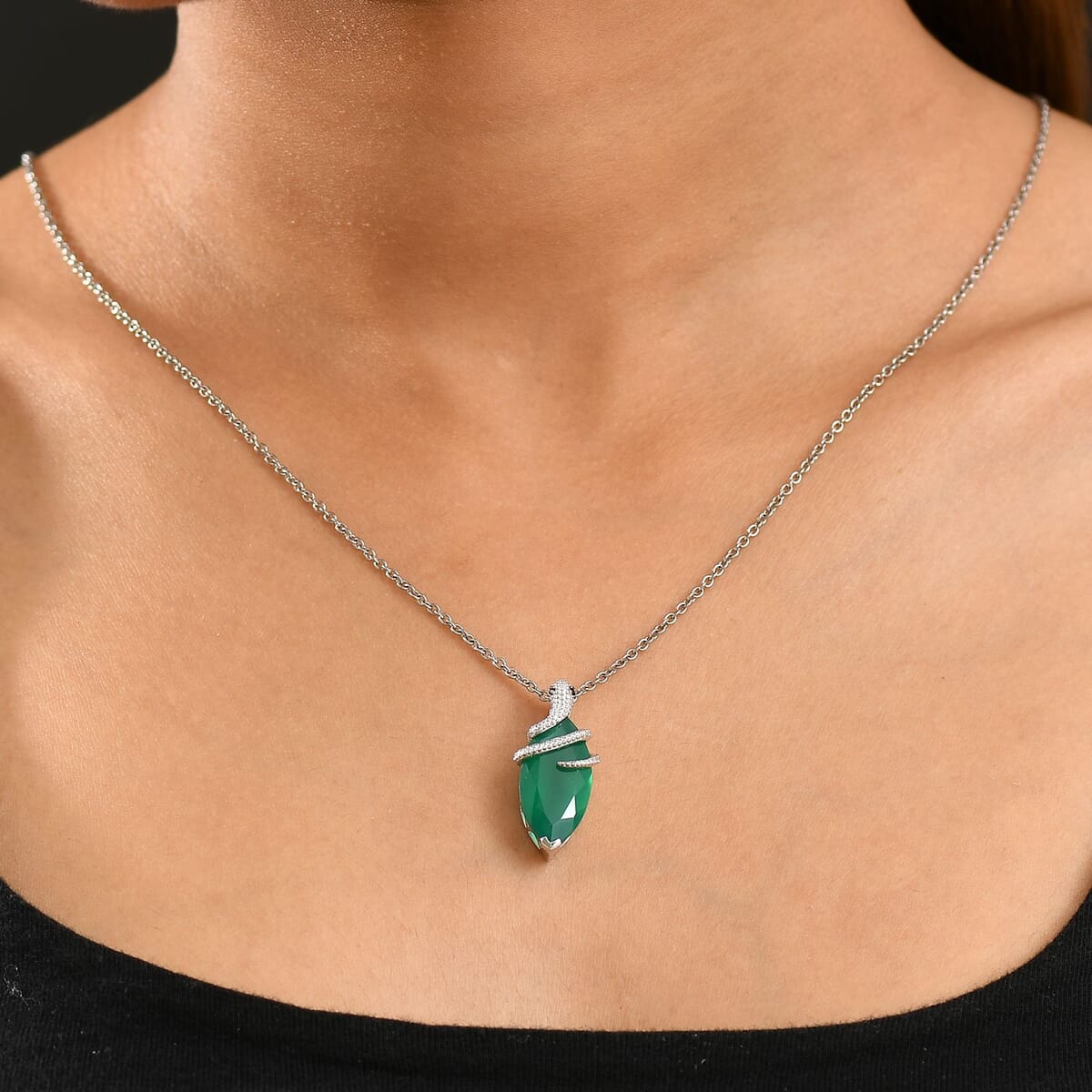 Verde Onyx and Thai Black Spinel 6.62 ctw Pendant Necklace in Rhodium Over Sterling Silver 20 Inches image number 2
