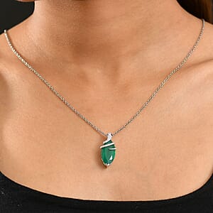 D'Joy Verde Onyx and Thai Black Spinel 6.62 ctw Snake Pendant Necklace in Rhodium Over Sterling Silver 20 Inches