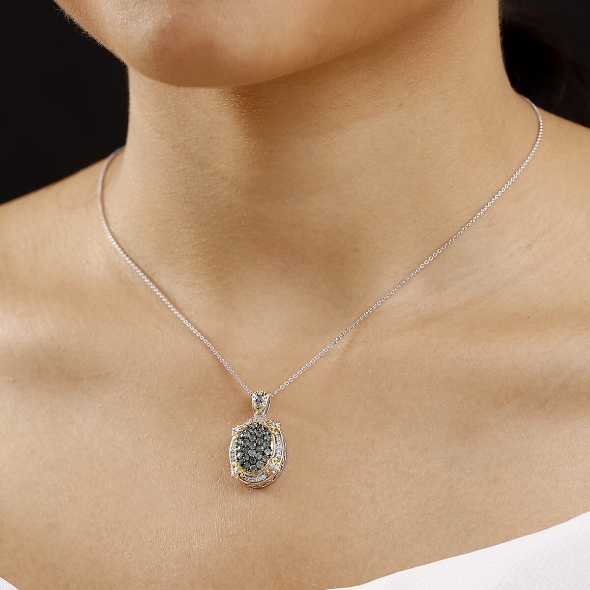 D'Joy Narsipatnam Alexandrite and White Zircon 1.40 ctw Vintage ERA Pendant Necklace 20 Inches in 18K Vermeil YG and Rhodium Over Sterling Silver image number 2
