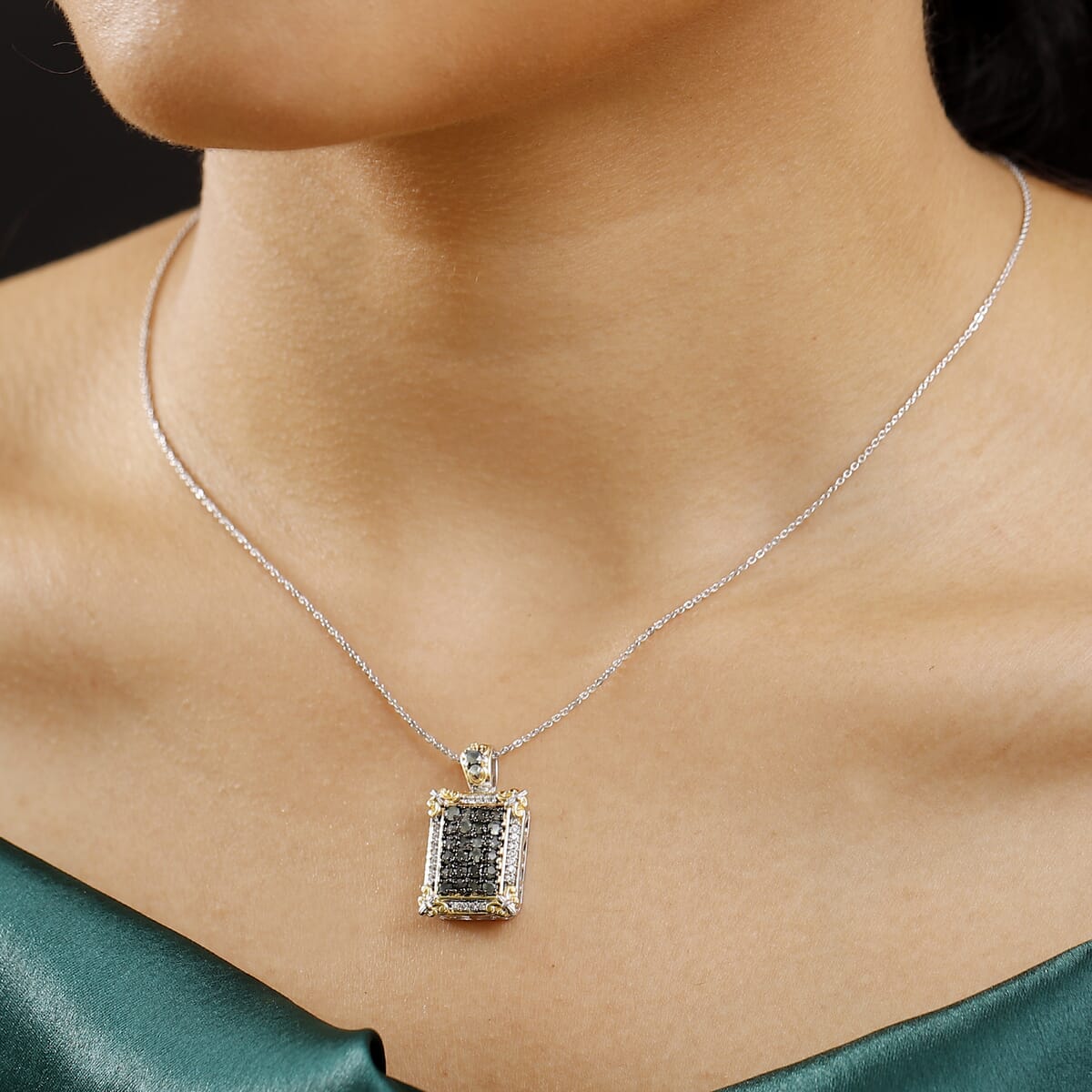 D'Joy Narsipatnam Alexandrite and White Zircon 1.40 ctw Vintage ERA Pendant Necklace 20 Inches in 18K Vermeil YG and Rhodium Over Sterling Silver image number 2