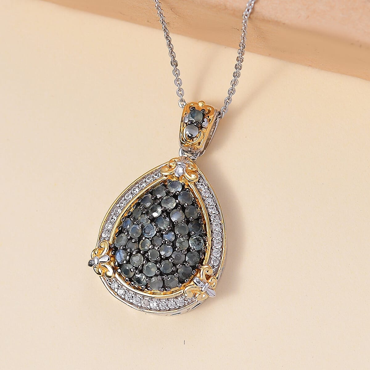 D'Joy Narsipatnam Alexandrite and White Zircon 1.80 ctw Vintage ERA Pendant Necklace 20 Inches in 18K Vermeil YG and Rhodium Over Sterling Silver image number 1