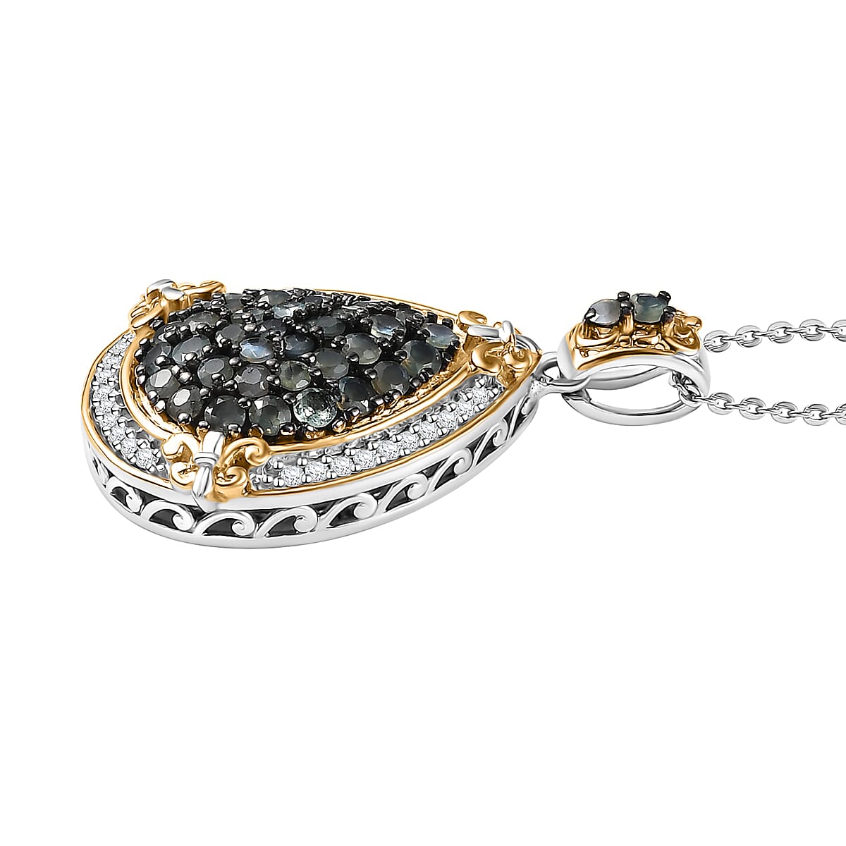 D'Joy Narsipatnam Alexandrite and White Zircon 1.80 ctw Vintage ERA Pendant Necklace 20 Inches in 18K Vermeil YG and Rhodium Over Sterling Silver image number 3
