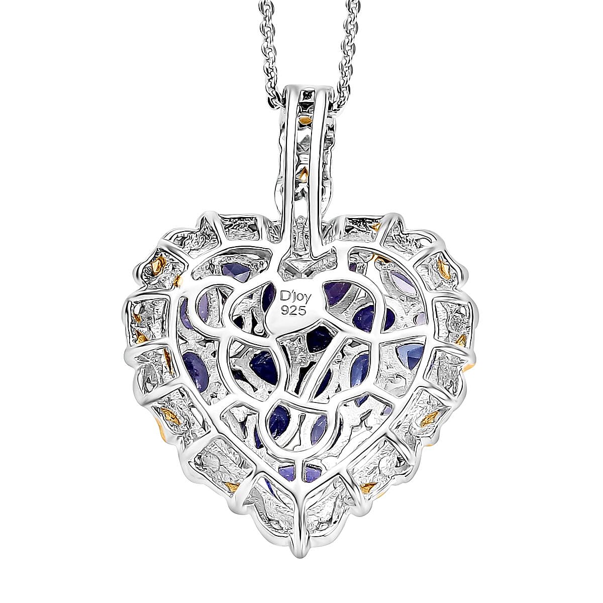 Tanzanite 3.30 ctw Heart Pendant Necklace in 18K Vermeil YG and Rhodium Over Sterling Silver 20 Inches