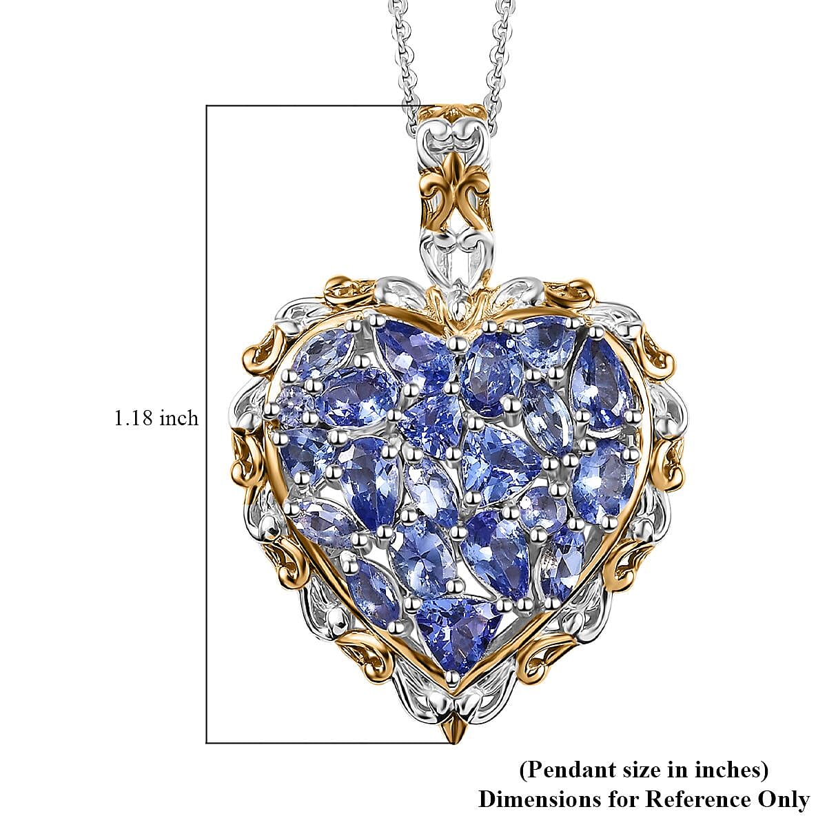 Tanzanite 3.30 ctw Heart Pendant Necklace in 18K Vermeil YG and Rhodium Over Sterling Silver 20 Inches