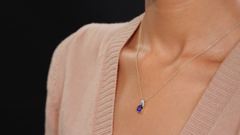 Luxoro AAA Tanzanite, Boyaca Colombian Emerald and Diamond I2 1.70 ctw Ocean Serenade Pendant Necklace in 10K Yellow Gold 18 Inches