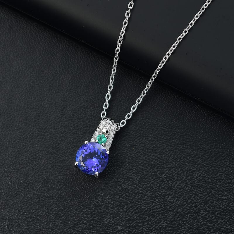 Luxoro AAA Tanzanite, Boyaca Colombian Emerald and Diamond I2 1.70 ctw Ocean Serenade Ring in 10K White Gold (Size 9.0)