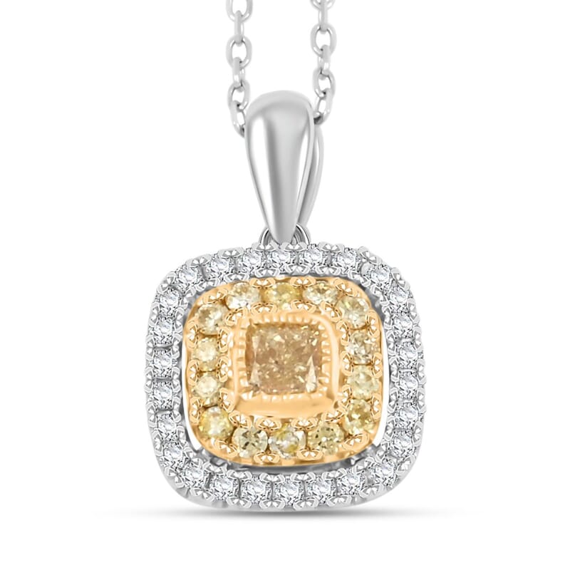 Modani Natural Yellow and White Diamond 0.39 ctw Pendant Necklace in 950 Platinum and 18K Yellow Gold 18 Inhces