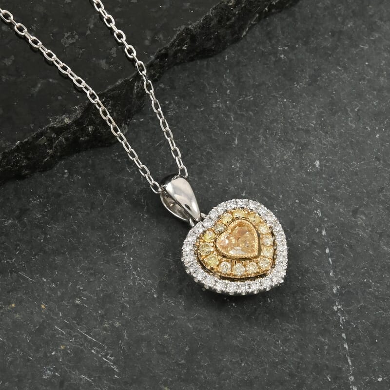 Modani Natural Yellow and White Diamond 0.44 ctw Pendant Necklace in 950 Platinum and 18K Yellow Gold 18 Inhces