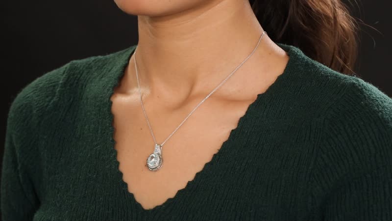 D'Joy Premium Mangoro Aquamarine, Santa Ana Aquamarine, Natural Champagne and White Diamond 2.80 ctw Ocean Empress Pendant Necklace in Rhodium Over Sterling Silver 20 Inches