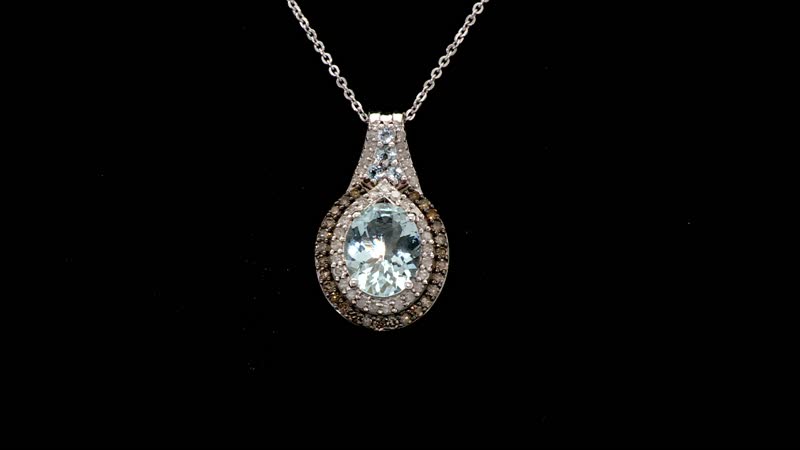 D'Joy Premium Mangoro Aquamarine, Santa Ana Aquamarine, Natural Champagne and White Diamond 2.80 ctw Ocean Empress Pendant Necklace in Rhodium Over Sterling Silver 20 Inches