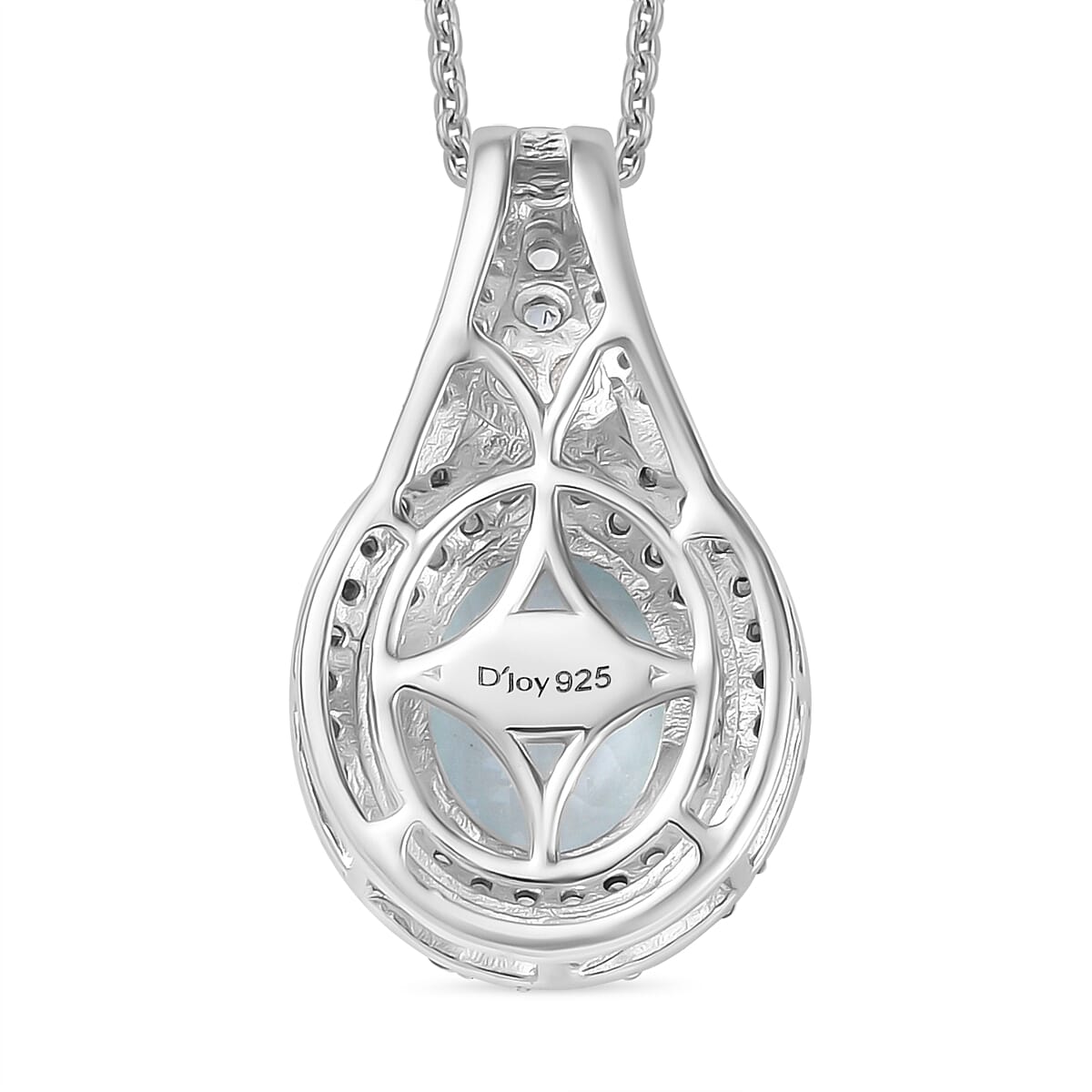 D'Joy Premium Mangoro Aquamarine, Santa Ana Aquamarine, Natural Champagne and White Diamond 2.80 ctw Ocean Empress Pendant Necklace in Rhodium Over Sterling Silver 20 Inches