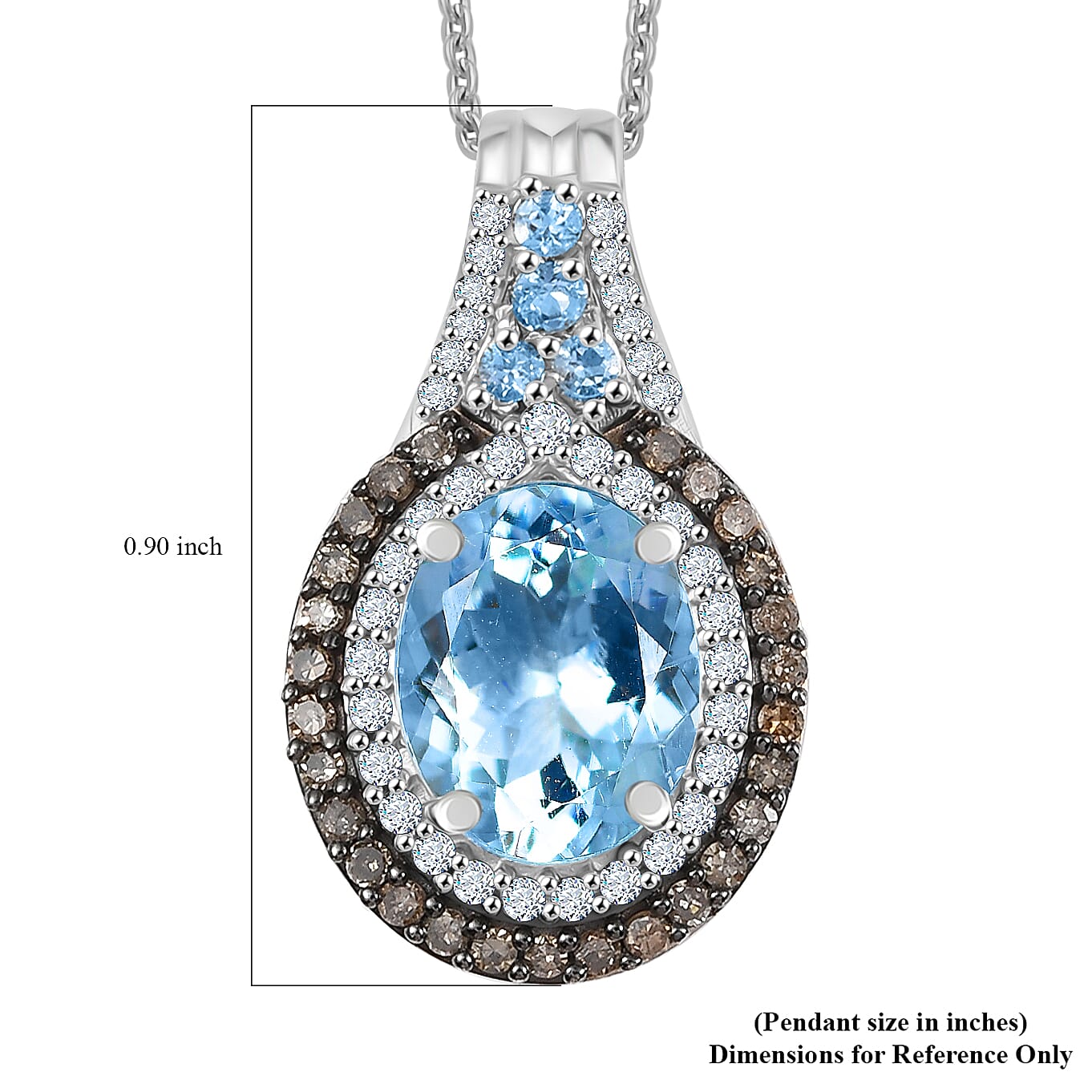 D'Joy Premium Mangoro Aquamarine, Santa Ana Aquamarine, Natural Champagne and White Diamond 2.80 ctw Ocean Empress Pendant Necklace in Rhodium Over Sterling Silver 20 Inches